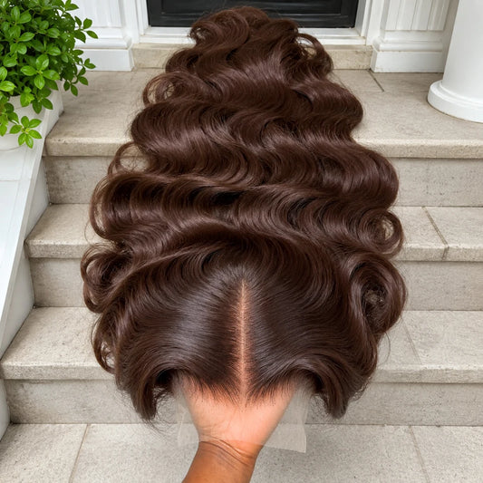 Transparent Chocolate Brown Body Wave Lace Front Human Hair Wig Vietnamese Original #4 Color 250% 13x6 HDFull Lace Frontal Wigs