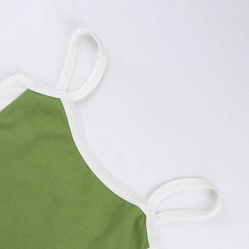 Sleeveless Knitted Crop Tops Green Sexy Basic Patchwork Summer Casual Cami Backless Y2k Vintage Tank Top Women