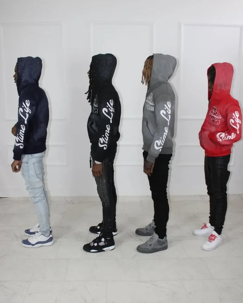 Harajuku Trend Brand Casual Loose Oversized Zipper Hoodie Men Y2k Gothic Retro Letter Flame Embroidered Sweatshirt Jacket Women