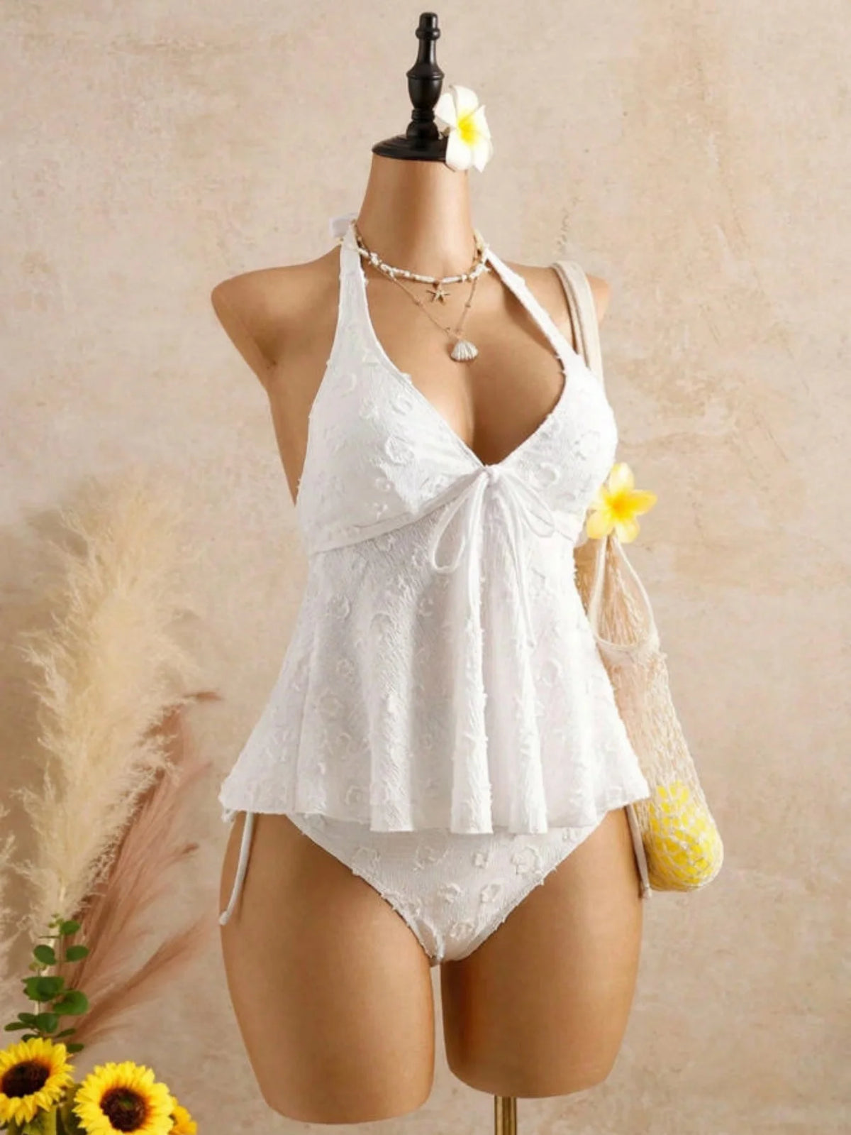 Sexy Front Tie Bikini Set 2026 Pink White V Neck Tank Top Tie Side Thong Swimsuit Summer Bathing Suit Holiday Two Piece Swimwear