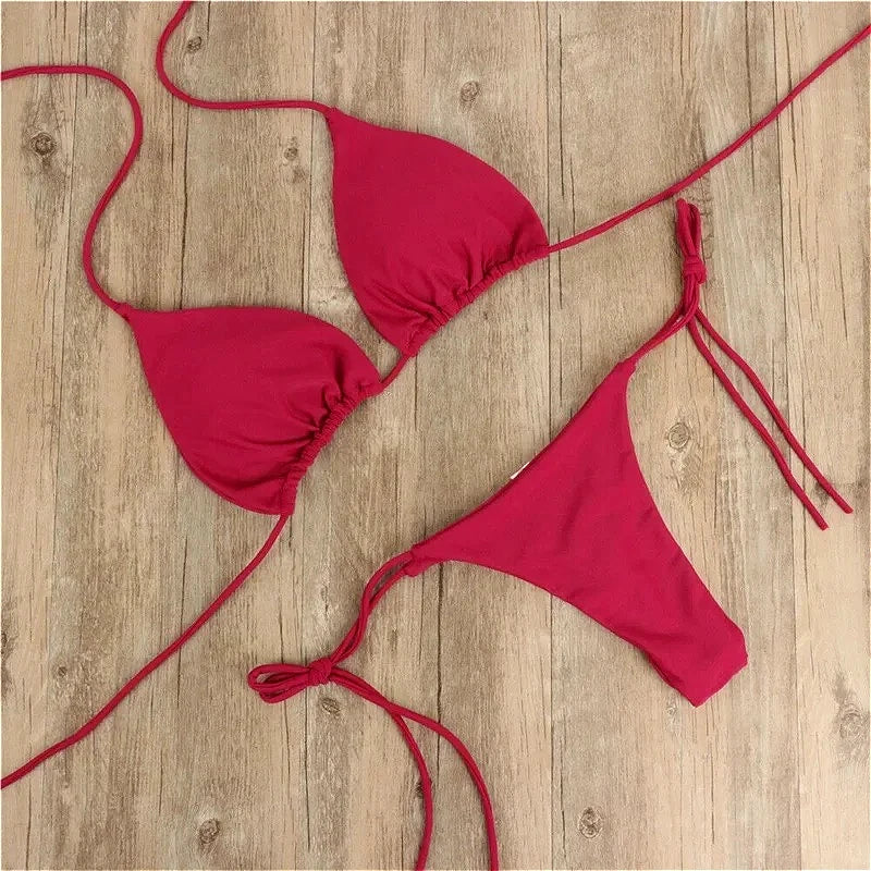 2025 Sexy Bikinis Set Female Bandage Swimsuit Women Two Piece Bikini Swimwears Pink Strappy Beachwear Bathing Suit Low Waist