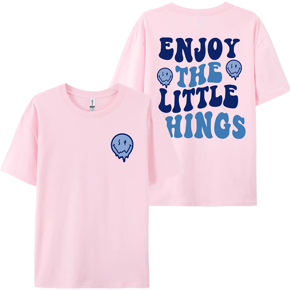 Enjoy The Little Things  Slogan Letter Printed Women T-Shirts Loose Oversized Clothing Personality Street Casual Short Sleeves
