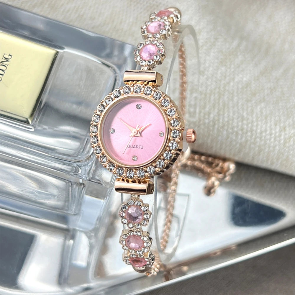 Foreign trade chalcedony bracelet watch set with diamond light luxury live new fashion quartz watch pull diamond women's watch