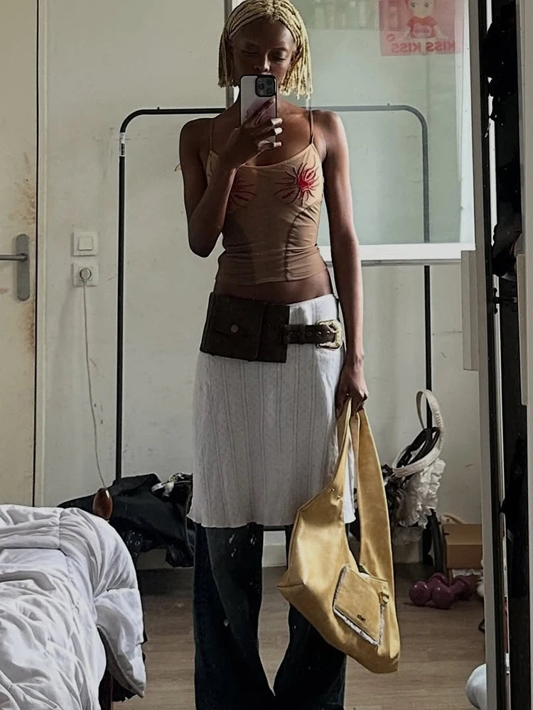 Weird Puss Sun Print Sexy Women Camisole Y2K Summer Fashion Low-Neck Coquette Midnight Party Club Wild Basic Street Slim Tees