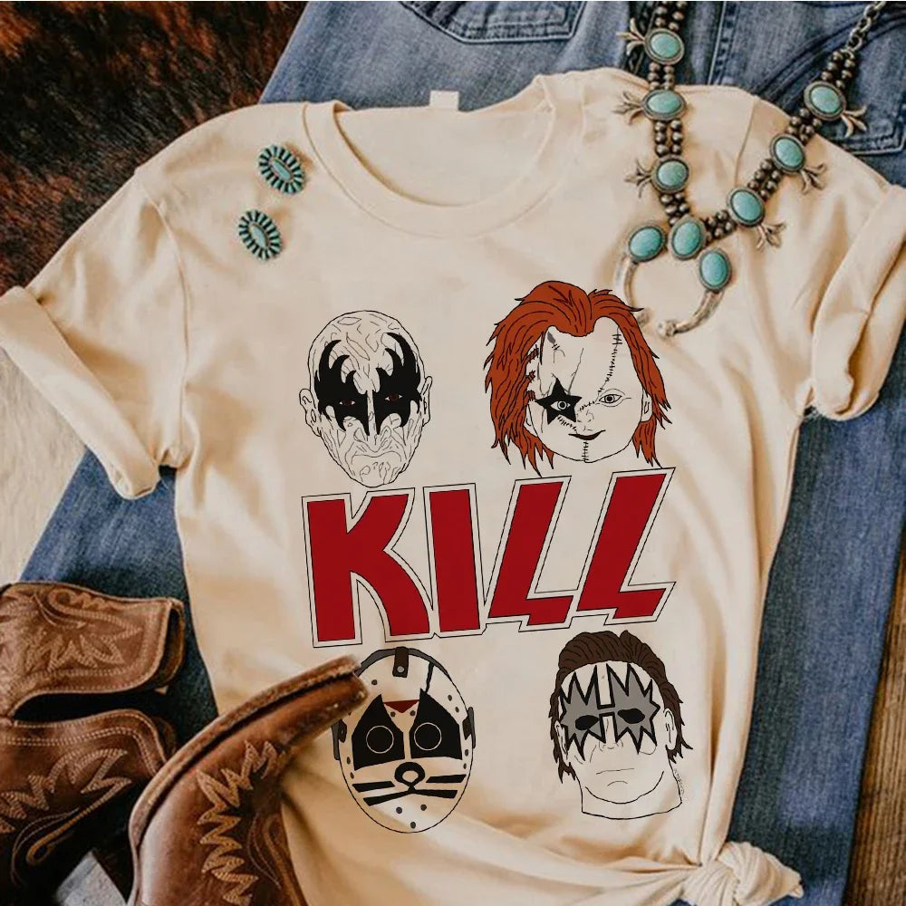 Satan Halloween Horror Ghost Tee Women Manga Y2K Designer T Shirt Female Funny Streetwear Anime Clothes