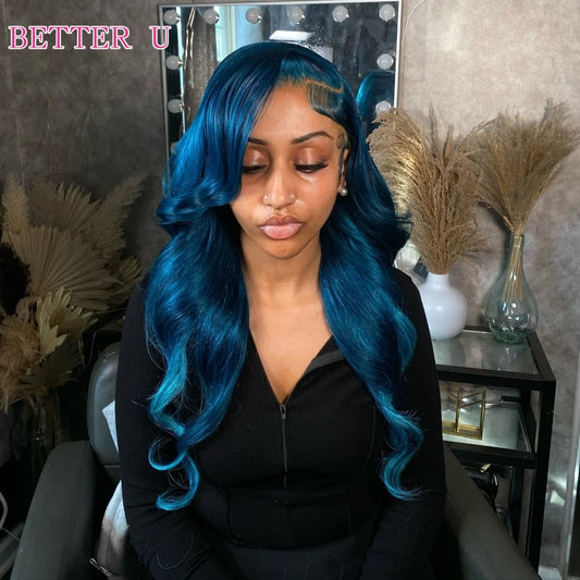 Midnight Blue Blue 613 13X4 HD Lace Frontal Human Hair Wigs Brazilian 13X6 Lace Front Wig Dark Blue 250% Density for Women