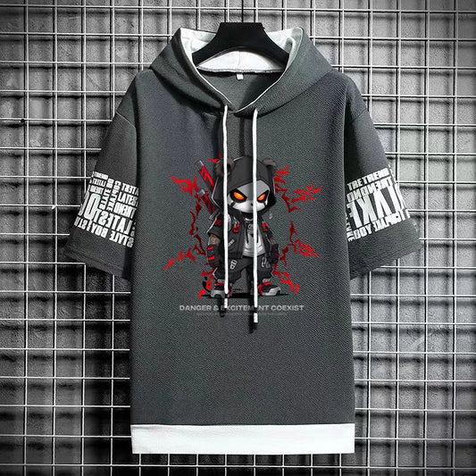 Men's Cartoon Print Short-Sleeve Hoodie