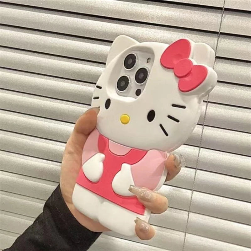 Sanrio 3D Cartoon Hello Kitty Bow Cute Phone Case For iPhone 17 16 15 14 13 12 Pro Max 11 Xs XR 7 8 Plus SE Soft Silicone Cover