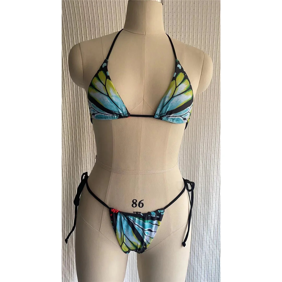 S - XL Sexy Printed Halter Padded Bikini Female Swimsuit Women Swimwear Two-pieces Bikini set Bather Bathing Suit Swim V4910