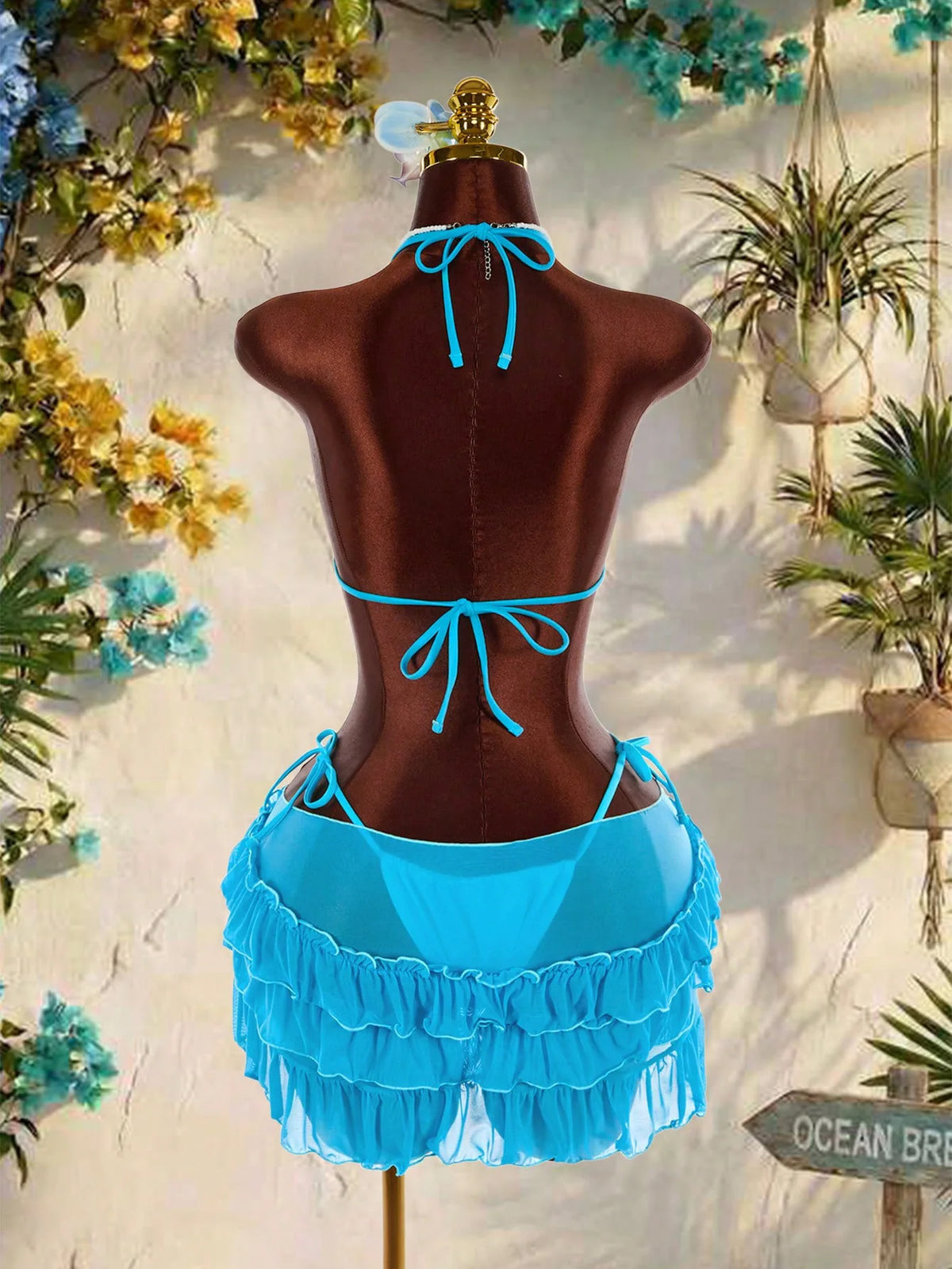 Sexy Pink 3D Floral Bikini Set Women Mesh Ruffle Cover Up 3 Piece Swimsuit 2026 Summer Push Up Bra Bathing Suit Holiday Swimwear