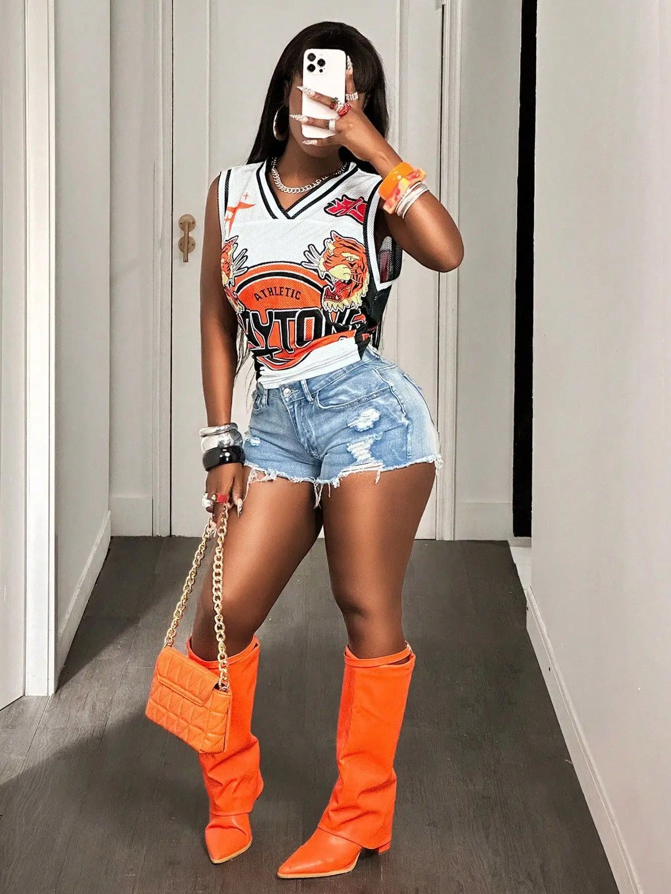 HLJ&GG Fashion Y2K Letter Print Loose Tshirts Two Piece Sets Women Round Neck Sleeveless Top And jeans Shorts Outfits Streetwear