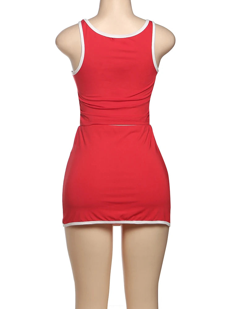 Weird Puss Casual Simple Women 2 Piece Set Tracksuit Skinny Tank Tops+Irregular Hem Skirts Matching Stretch Streetwear Outfits