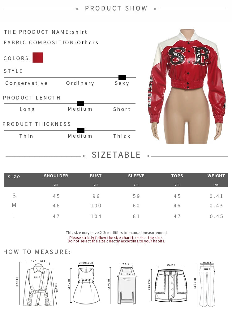 Weird Puss PU Patchwork Crop Jacket Woman Uniform Letter Print Full Sleeve Single-Breasted Cardigan Skinny Single-Button Coat