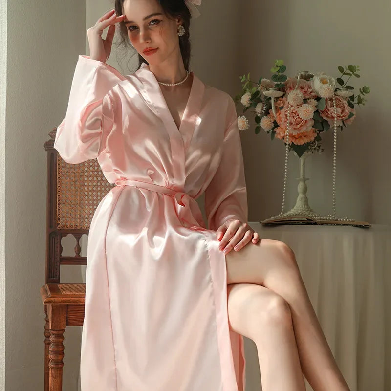 White Silk Satin Bride Bridesmaid Wedding Robe Dress Women's Sleepwear Long Kimono Bathrobe Gown Sexy Loose Home Wear Loungewear