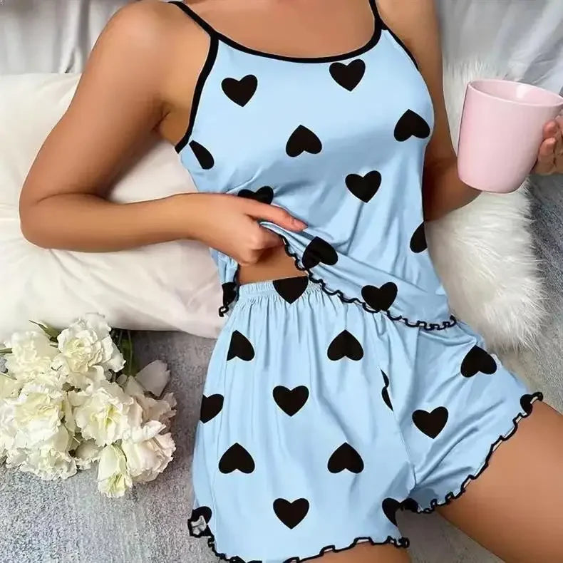 Sexy Summer Women's Sleepwear Two-Piece Set Strap Home Clothes Short Pants Casual Vest Home Comfortable Breathable Nightgown
