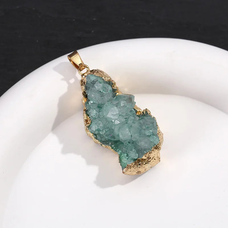 Natural Crystal Agate Geode Pendant Gemstone Dyeing Colorful Cluster Golden Edge Irregular Stones Charms DIY Jewelry Making Gift