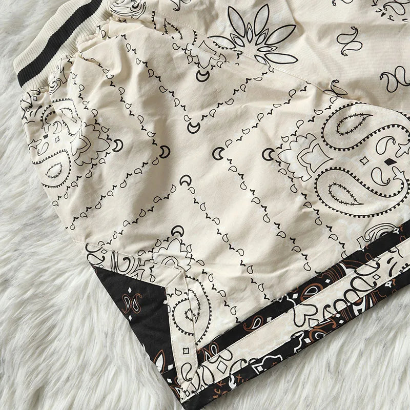 Cactus Jack Shorts Fashion Casual  Loose Color Blocking Patch Black Drawstring Elastic Waist Shorts Men Women Streetwear Pants