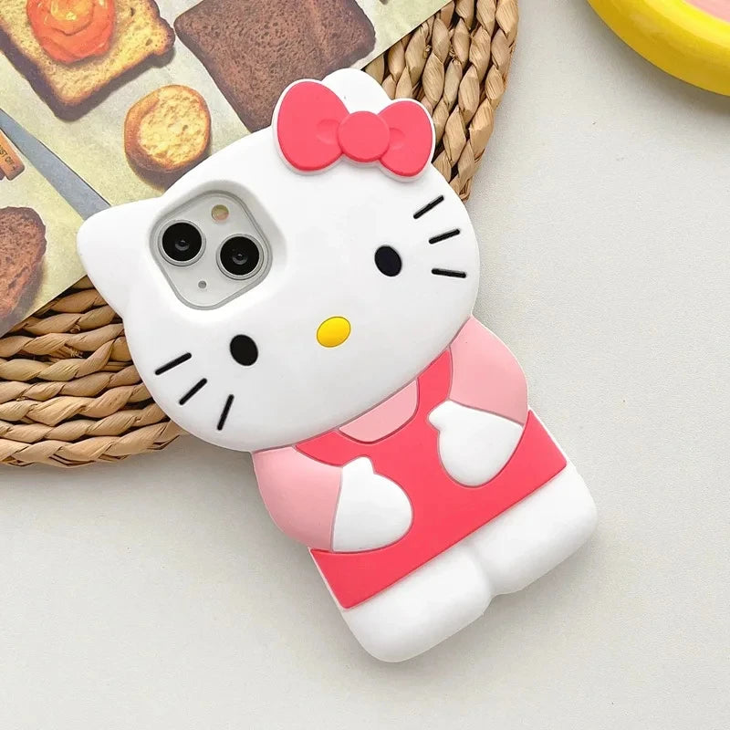 Sanrio 3D Cartoon Hello Kitty Bow Cute Phone Case For iPhone 17 16 15 14 13 12 Pro Max 11 Xs XR 7 8 Plus SE Soft Silicone Cover