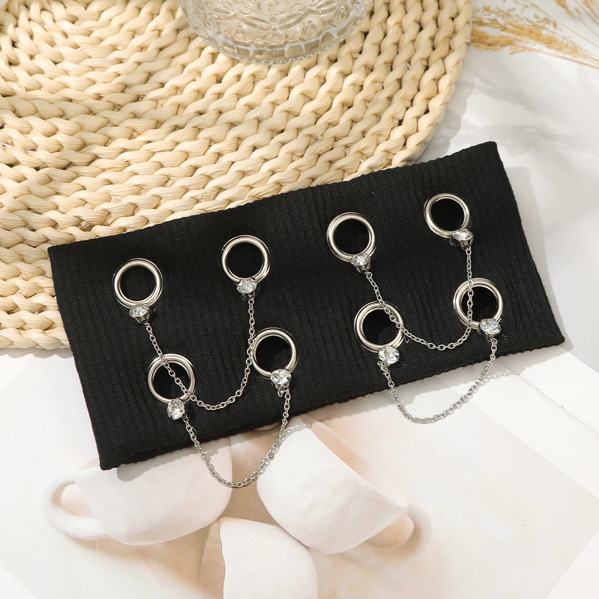 AWAYTR Punk Girl Fabric Hollow Elastic Headbands Metal Rock Personalized Hollow Eyelets Hair Band Casual Sports Grommet Headband