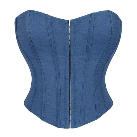 Fashion jeans Corset Crop Tops Female Underwear Backless Body Shaper Short Torso Bustier Vest Blue