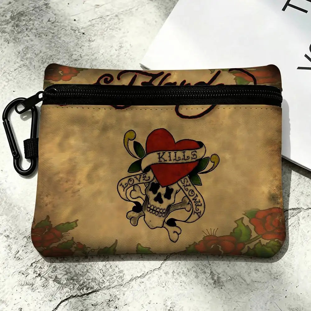 Fashion Brand E-Ed H-Hardy Oxford Fabric Mini Coin Wallet Smooth Zipper Hanging Design Multi-use Small Storage Bag For Travel