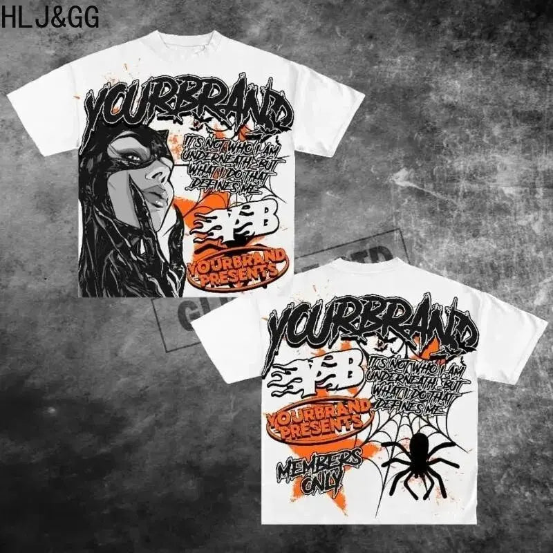 HLJ&GG Y2K Retro Pattern Printing Loose Tshirts Women Round Neck Short Sleeve Oversize Tops Fashion Female Cotton Top Streetwear