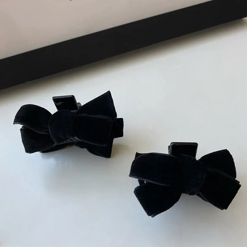 Korean 1/2pcs Sweet Black Red Bow Small Hair Claw Clip Princess Velvet Bow Hair Clip Claw Clamp Headwear Girls Women
