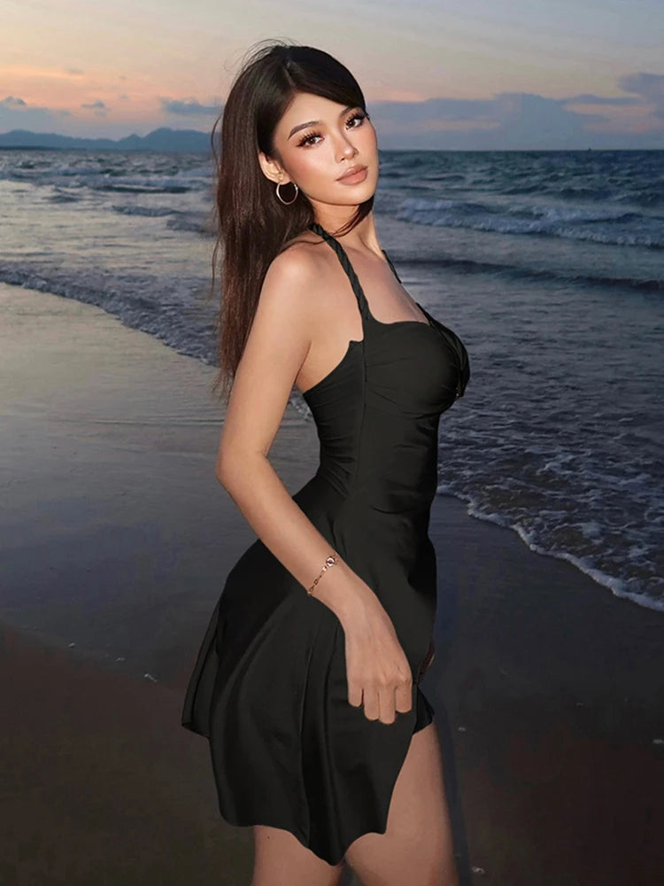 Satin Halter Ruched Irregular Mini Bodycon Dress — Women's Y2K