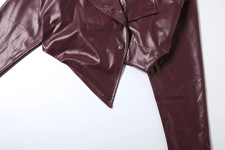 Weird Puss Single Button Crop Jacket Women Hipster Irregular Faux Leather Fall Trend Wild Basic Sexy Cross Neck Streetwear Coat