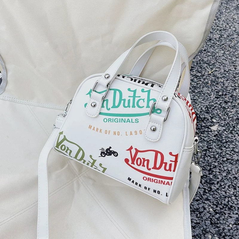 Versatile Printed Shoulder Bags Dual White Handles Detachable Strap Tote Bag Y2K Women Street Daily Fashionable Crossbody Purse