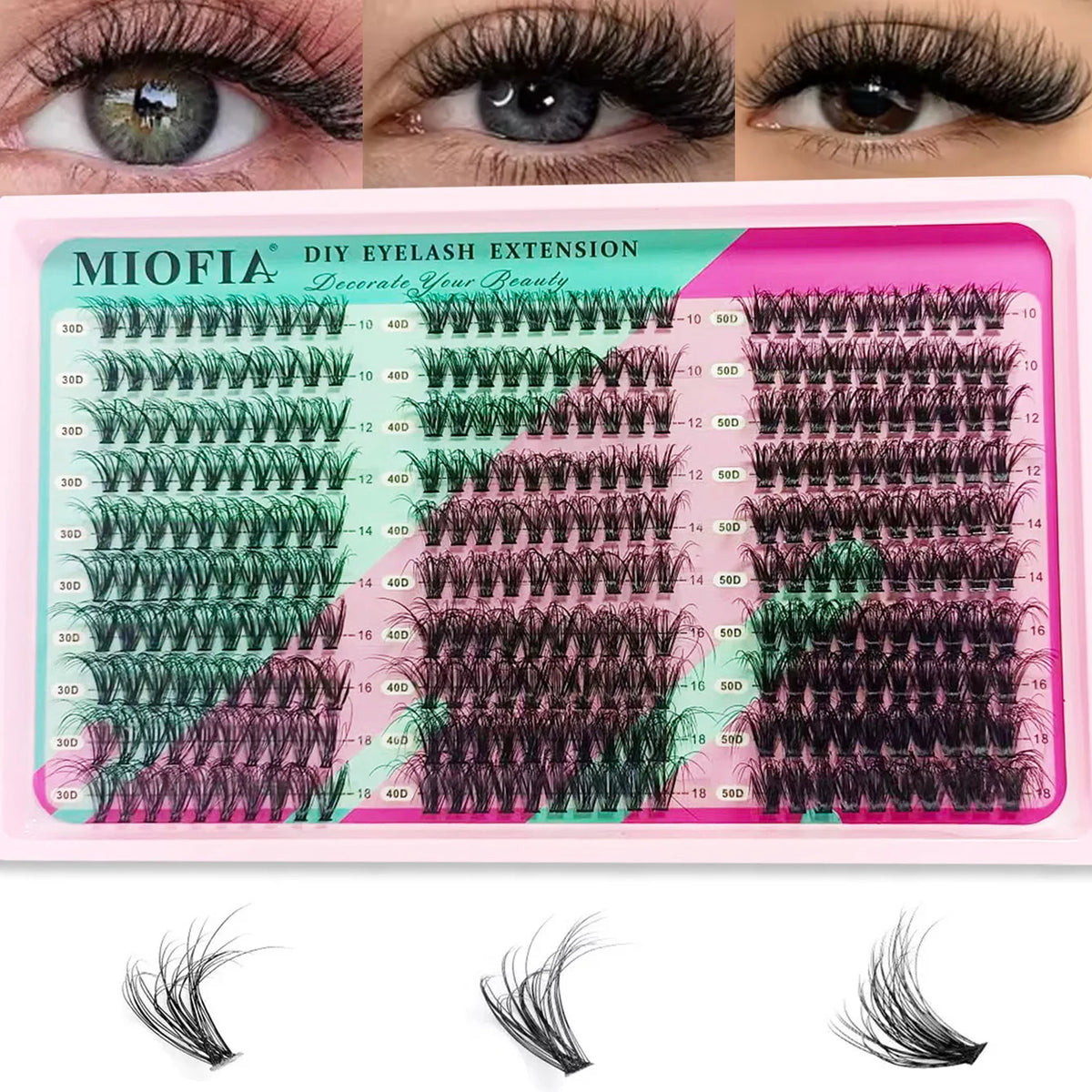 MIOFIA 5D Voluminous Thick Cluster Lashes 30D-150D 10-18mm Mixed Length Full Natural DIY Reusable Eyelash Extensions