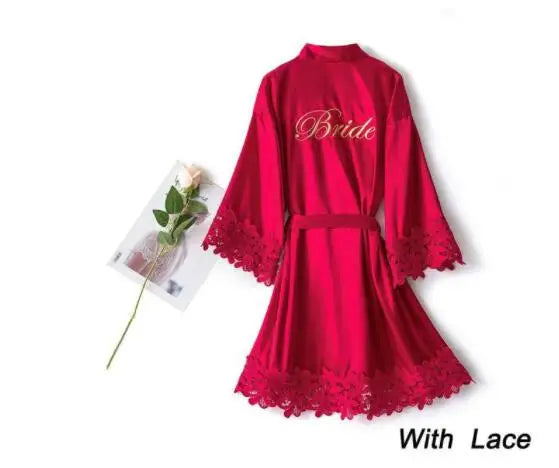 Summer Lace Sleepwear Bride&Bridemaid Wedding Robe Gown Solid Embroidery Kimono Bathrobe Women Casual Home Night Dress M L Xl