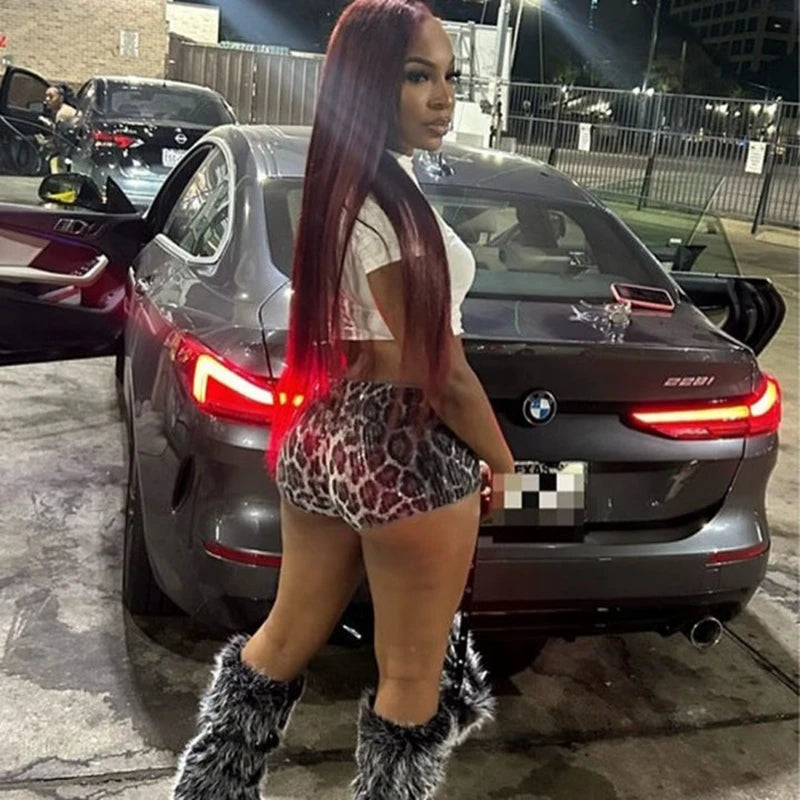 STYLISH LADY Shiny Sequined Pink Leopard Printed Shorts 2025 Summer Women High Waist Luxury Spicy Girl Sexy Clubwear Short Pants