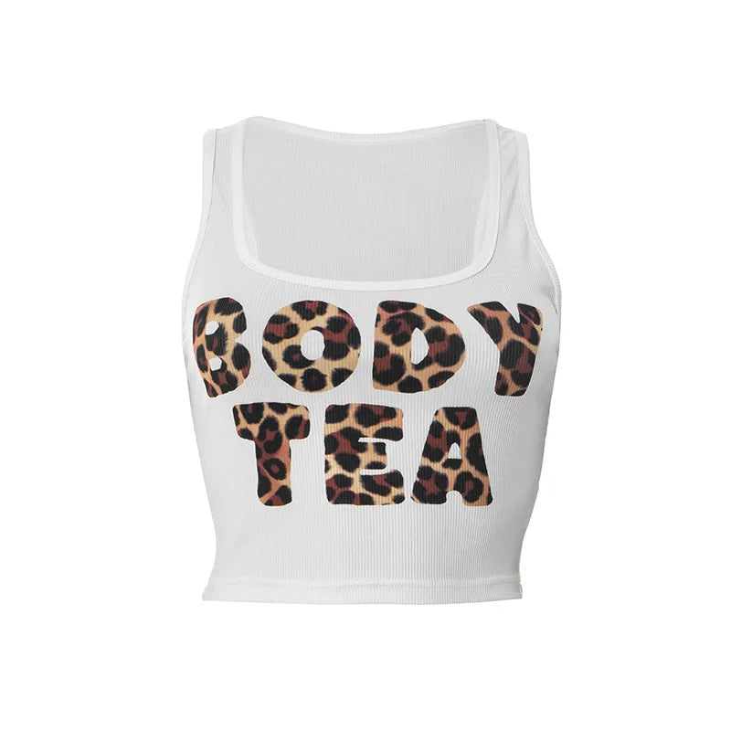 HLJ&GG Y2K Summer New Letter Tank Top Two Piece Sets Women Round Neck Sleeveless Vest + Sequin Leopard Shorts Outfits Streetwear