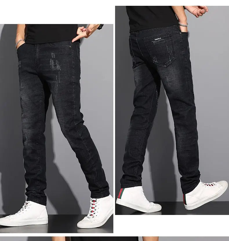 2025 Summer Thin Jeans Men's Korean Edition Fashion Trend Straight Leg Shorts Embroidered Cowboy Pants Black Blue Grey