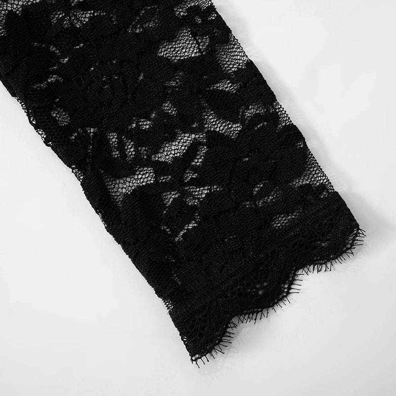 Weird Puss Sexy Jacquard Jumpsuit Women Sexy Mesh Patchwork Low-Neck Hollow Full Sleeve Skinny Midnight Party Clubwear Overalls