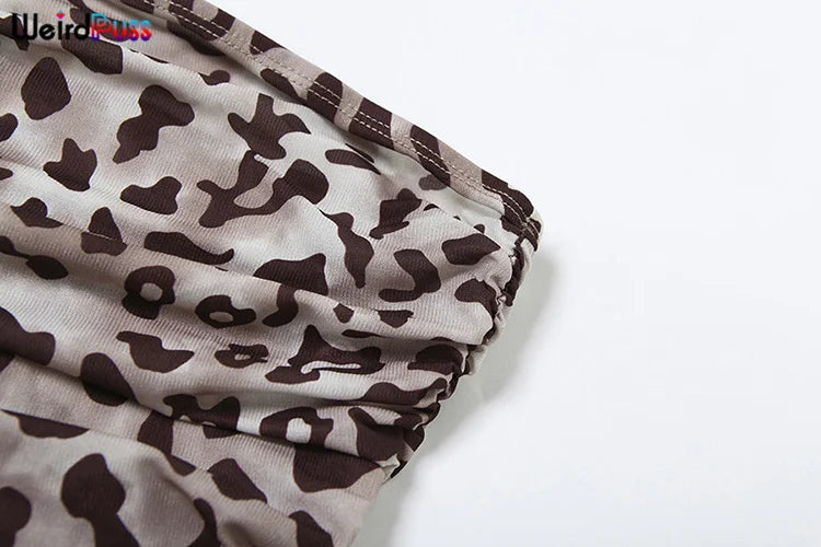 Weird Puss Leopard Print Crop Tops Woman Summer Strapless Ruffles Scarf Collar Trend Sexy Party Wild Chic Clubwear Skinny Vest