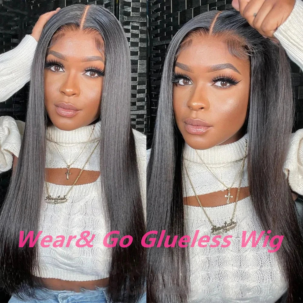 Pre Cut No Glue 4x6 Bone Straight Glueless Wig Human Hair 5x5 Ready To Wear Brazilian Lace Front Wigs For Women Preplucked Bling