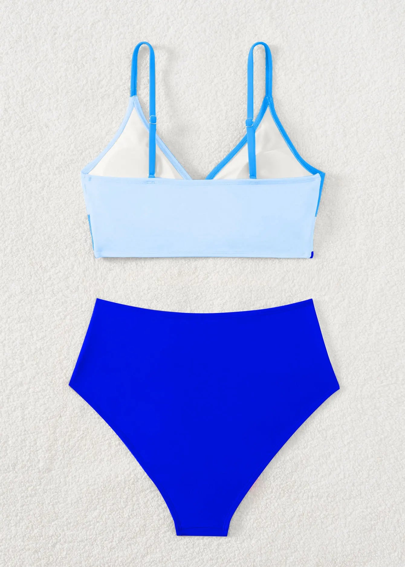 Rose Red Patchwork 2 Piece Swimsuit for Women,high Waist V-neck Suspender Backless Bikini Set,summer Beach Vacation Swimwear New