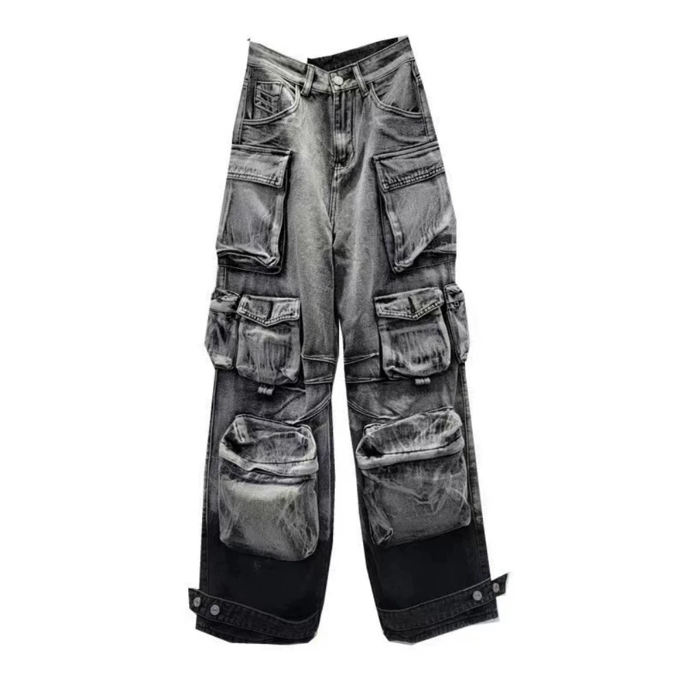 HLJ&GG American Vintage Letter Print Two Piece Sets Women Zip Long Sleeve Slim Top+jeans Pocket Pants Outfits Fashion Streetwear