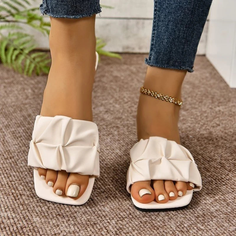Women's Sandals Fashion Square Head Summer Shoes For Women Flat Sandals Korean Style Slippers Summer Sandalias De Mujer Footwear