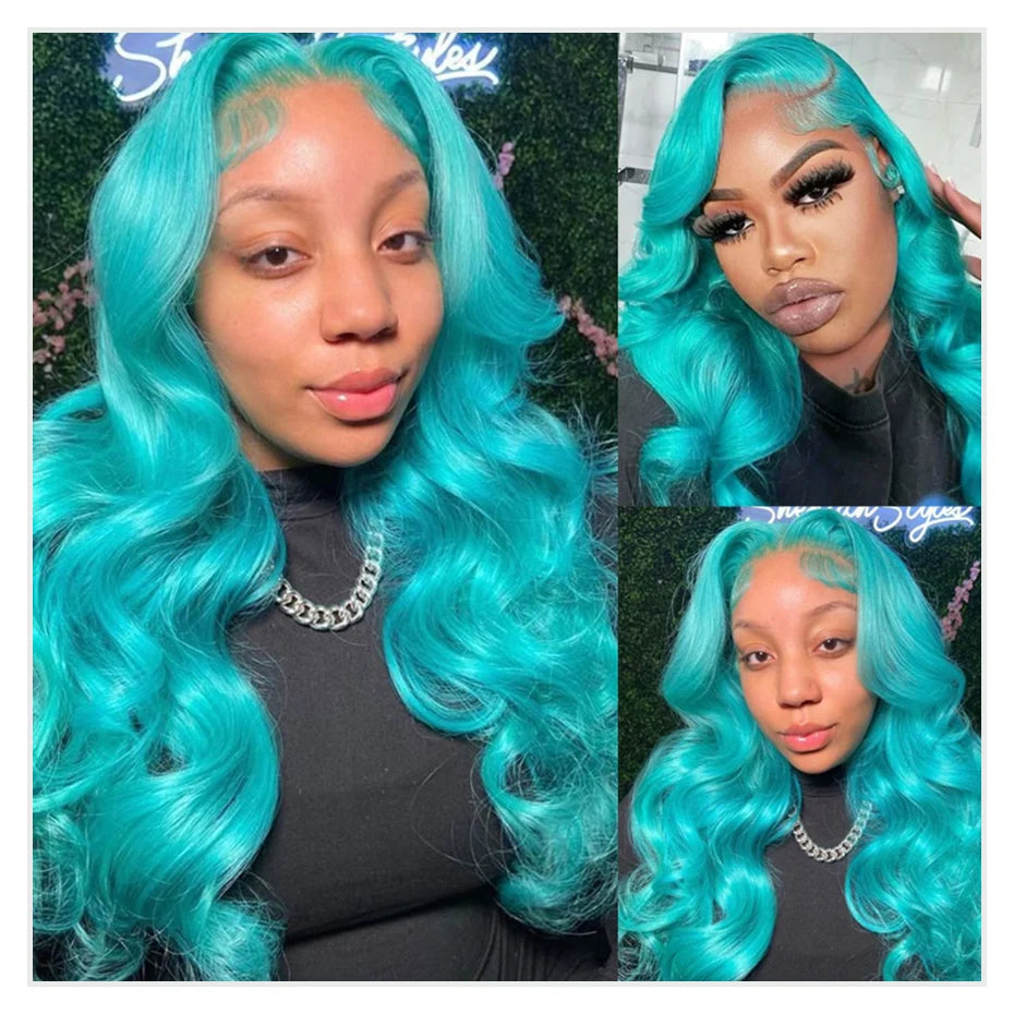 Cyan Blue Body Wave Human Hair Wigs Vietnamese Raw Hair 13x6 HD Lace Frontal Wig Blonde 613 Lace Front Human Hair Wigs For Women