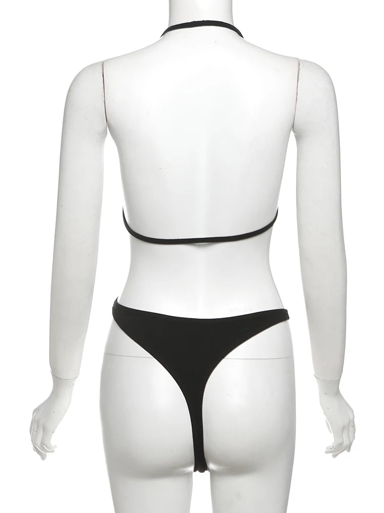 Weird Puss Sexy Bodysuit Women Asymmetry Halter Letter Chain Backless Waistless Hottie Skinny Stretch Street Clubwear Body Tops