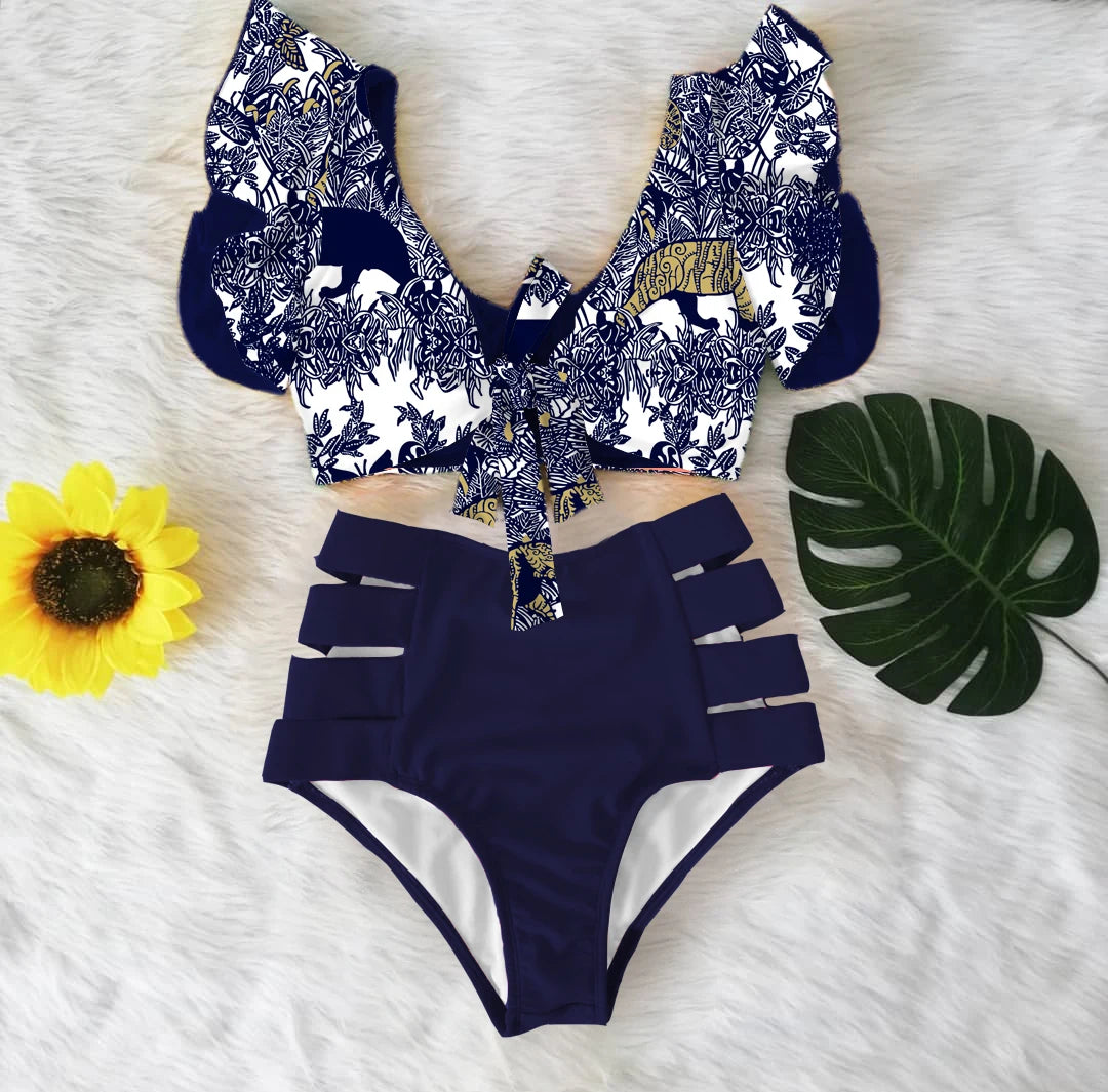 2026 High Waist Bandage Bikini Set For Women Floral Printed Ruffle Bikinis Push Up Strappy Brazilian Biquini Swimwear Swimsuit