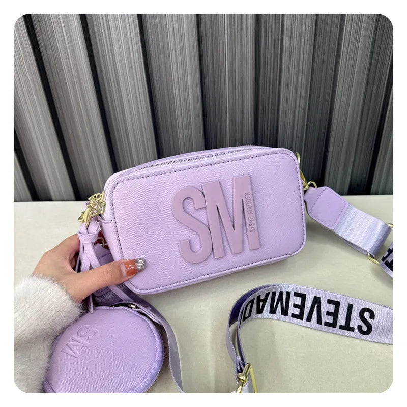 2024 Spring/Summer New Fashion Camera Bag with Wide Shoulder Strap, Lettering, Small Square Bag, Crossbody Bag