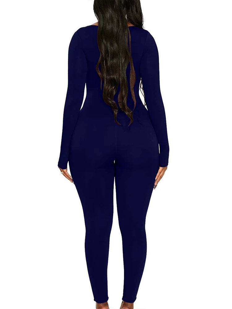 2024 Spring and Summer New Women's Jumpsuit Long Sleeve Solid Color Skinny Jumpsuit Fashion Sports Fitness Jumpsuit Pullover