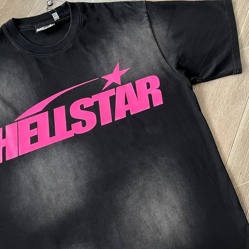 HS Gel Sport Logo Cotton wash short sleeve T-shirt European and American fashion