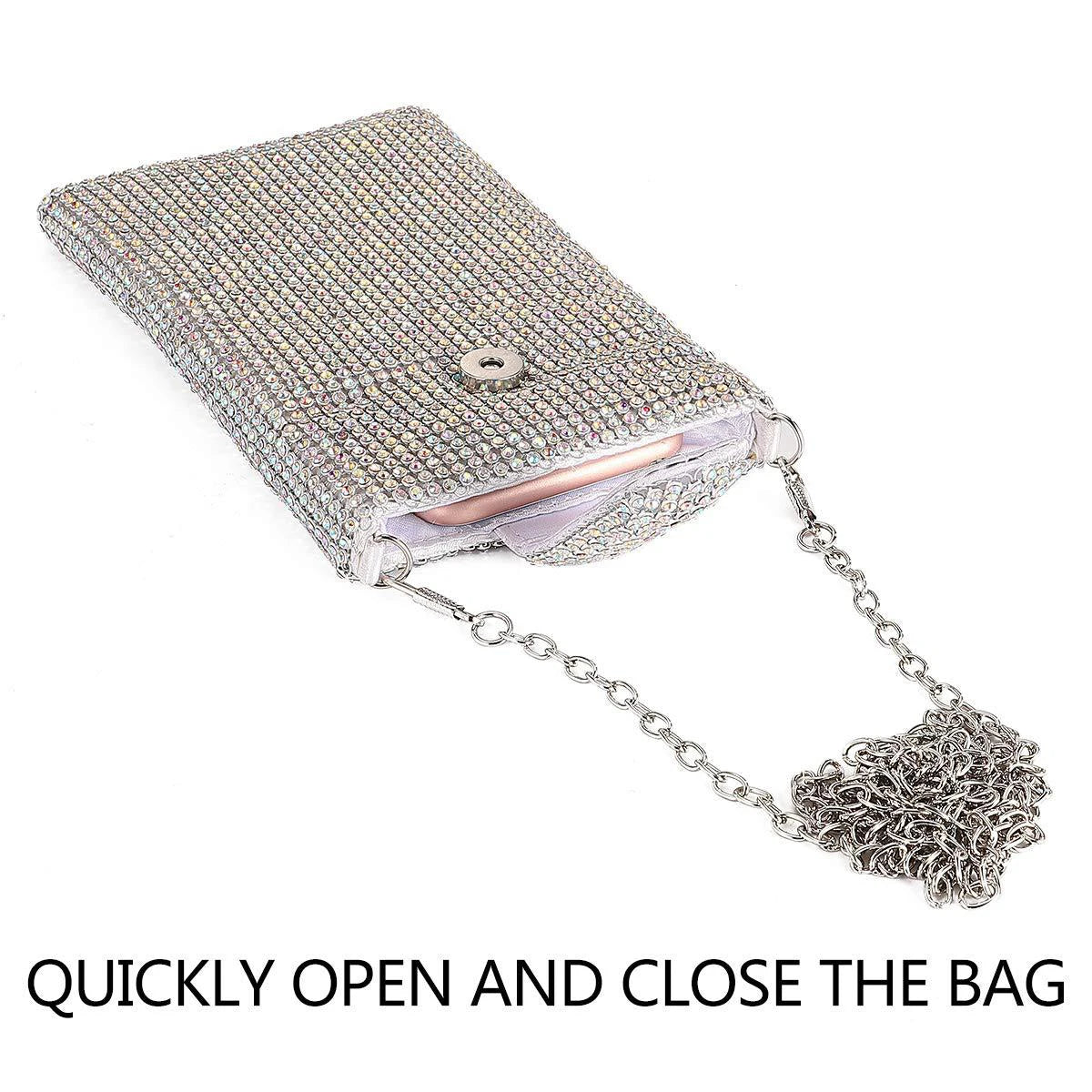 Shiny rhinestone mobile phone wallet, metal chain shoulder lipstick mini bag, dinner party ball messenger bag