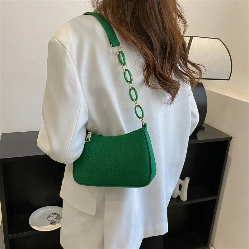 Retro Felt Small Square Bag For Women Autumn Shoulder Handheld Fashion
