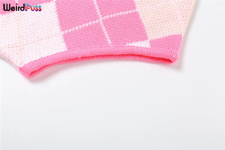 Weird Puss Sweater Women 2 Piece Set Hipster Tassel Plaid Cardigan Tops+Mini Shorts Stretch Autumn Trend Matching Street Outfits